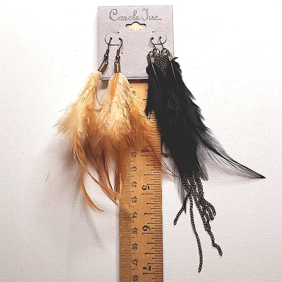 Nordstrom Carole Tuc Feather Earrings Black and Cream Set - Picture 5 of 5